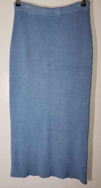 VRG GRL Blue Ribbed Knit Column Midi Skirt Pull On AU 12 Quiet Luxury