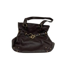 Brown Pebbled Leather Tote Satchel Bag w/ Gold Hardware