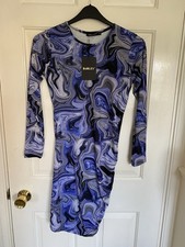 BNWT Barley Stretchy Bodycon Ruched Side Dress Purple Marble Swirl Medium