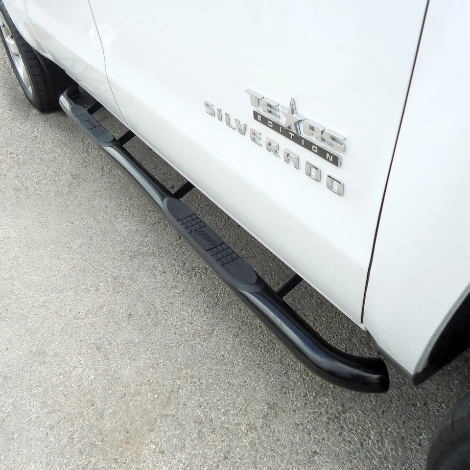 3in Round Black Nerf Bars for 2007-18 Silverado|Sierra 1500/2500/3500 Crew Cab Foto 2 de 4
