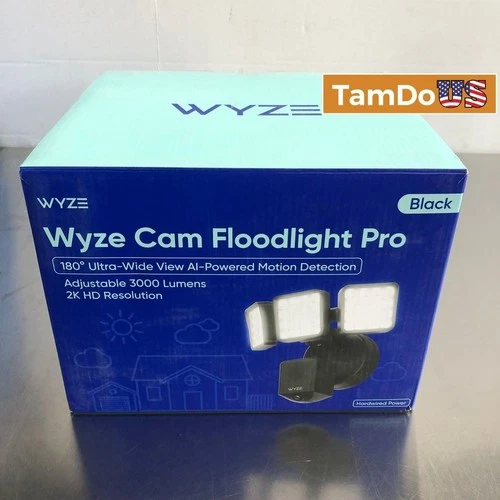 Wyze Cam Floodlight Pro Black – 2K HD Smart Security Camera 3000 Lumens AI Motio