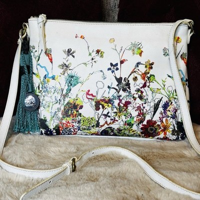 The Sak Ferrara Crossbody Bag White Botanical Floral Multi Color Purse Tassel