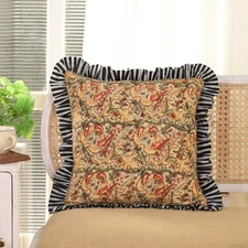 Cotton Block Printed Frills Cushion Covers-Bohemian Ruffle Pillow Cover Boho