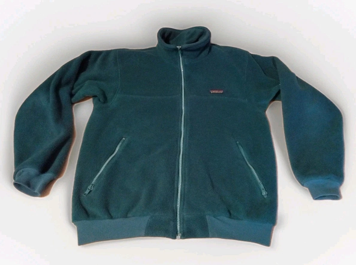 Vintage Patagonia Logo Teal Full Zip Fleece Sweater Jacket Mens Med USA 25011