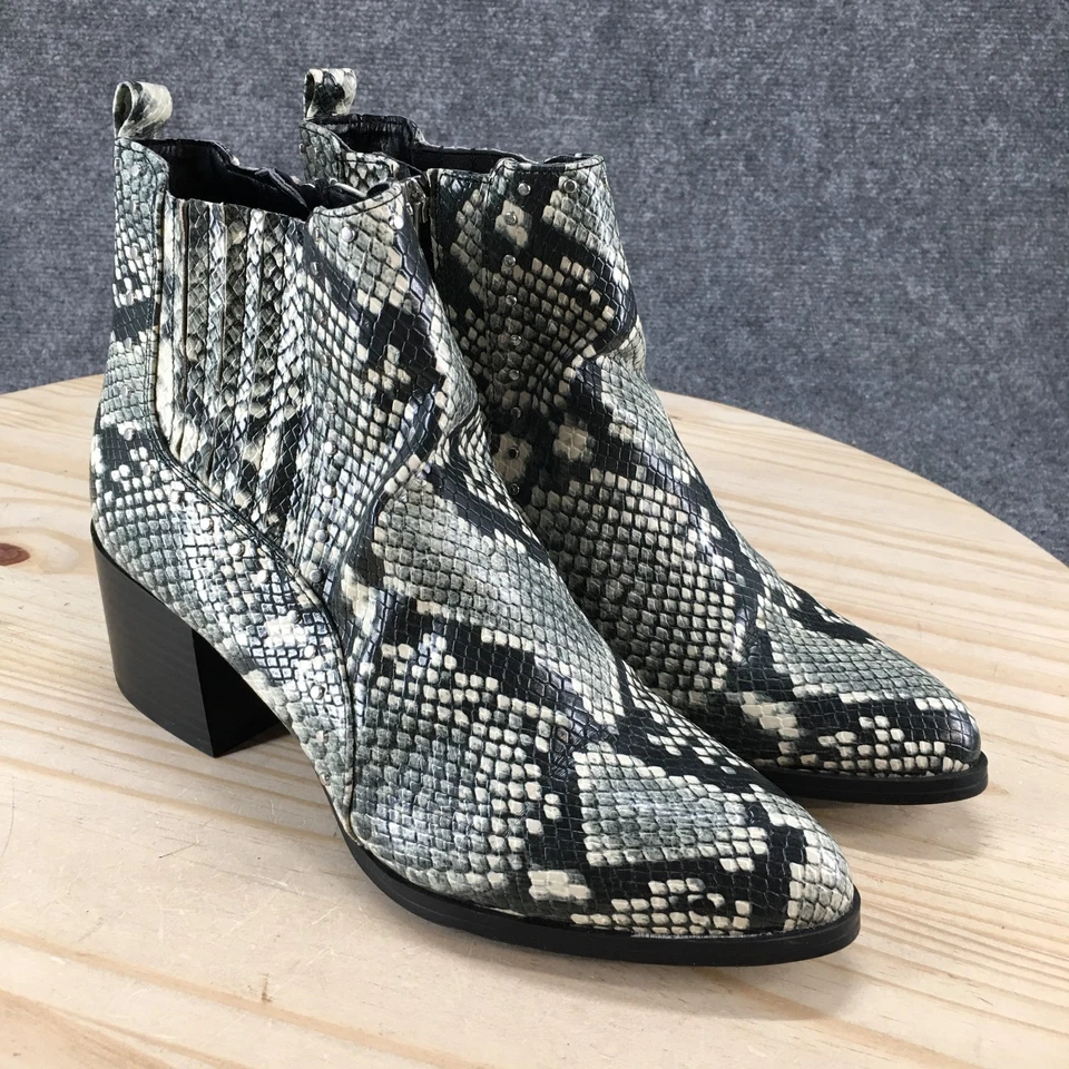 Sam Edelman Ankle Boots Women 8.5M Gray Snake Print Jenna Block Heel Side Zip - Image 3 of 4