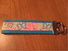 Pink and Blue Tropical Butterfly Cotton Webbing Keychain/ Keyfob/ Wristlet