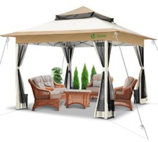 VOUNOT Tonnelle de jardin exterieure pliable avec moustiquaire 3.6x3.6m beige