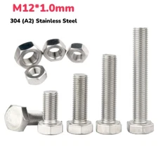 M12x1.0mm Hex Head Screws Bolt / Full Nut Fine Thread Pitch A2 Stainless Steel