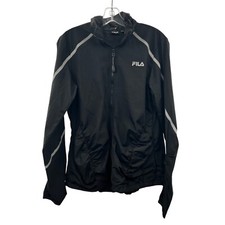 Fila Women's Windbreaker Jacket Full Zip Black/Gray Size Medium Thumbholes