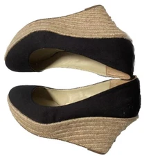 *Coach and Four Women Sz 9 M Canvas Davona Wedge Espadrilles  Black