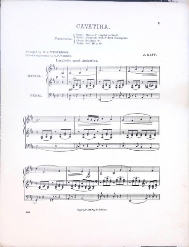 Cavatina Sheet Music Advanced Organ Solo Joachim Raff Westbrook Warren - Picture 3 of 4