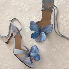 Womens Bandage Sandals High Heels Open Toe Butterfly Straps Slim Heels Sandals