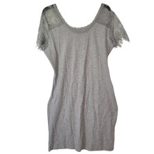 Women's Short-Sleeve Ribbed T-shirt Dress V-Neck Gray Size X-Large