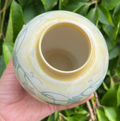 Antique Ruskin Pottery Yellow Lustre Ginger Jar Base with Vine Design 1912 - Picture 19 of 23