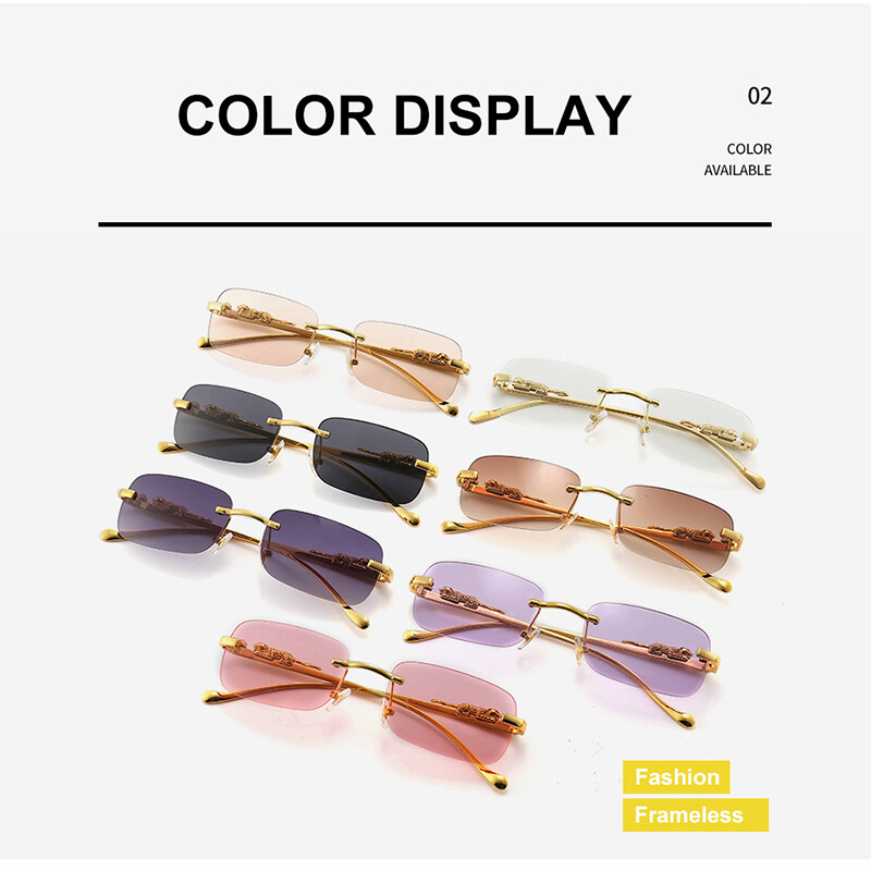 Style Luxe Rimless Rectangular Slim Rimless Rectangle Sunglasses Women Men Fashion Frameless Sun ...