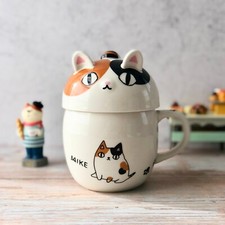 Kawaii Unique Cat Ceramic Tea/Coffee Mug with lid/Neko Sankyodai Rose Mug 