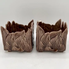 Kay Finch Pair Of California Pottery Brown Leaf Square Candle Holder Planter MCM