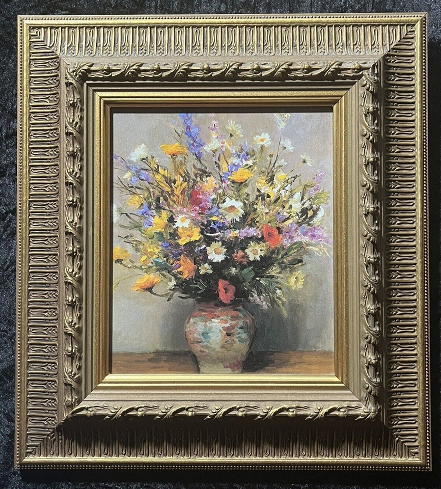 Floral Still Life Textured Print “Bouquets” Marcel Dyf. Ornate Frame 36