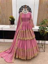 Latest Light Pink Faux Georgette Top Lehenga With Dupatta For Indian Function