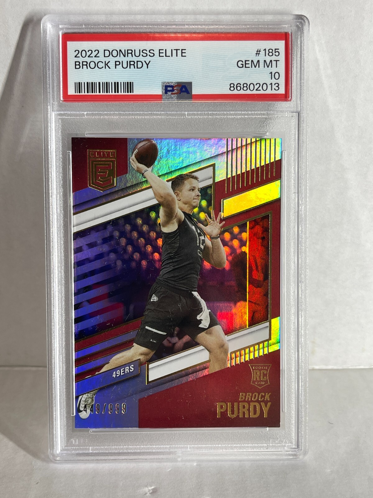 2022 DONRUSS ELITE BROCK PURDY #185 #/999 RC ROOKIE PSA 10 GEM MINT 49ERS