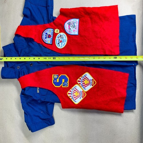 Vintage Boy Scouts Blue Uniform Shirt & Red Vest with Patches Youth Large BSA - Picture 14 of 17