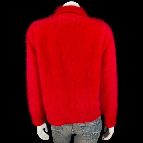 80% Angora Fuzzy Vintage VENESHA Red Rhinestone Zipper Sweater Jacket 42" bust - Picture 2 of 10