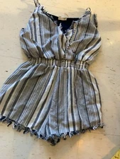 Main Strip Womens Blue/White Fringed Romper boyfriend Shorts Stripe size Large