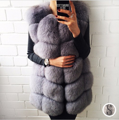 Donna Gilet Pelliccia Vera Volpe Cappotto Smanicato in Pelliccia Vera Fur  Vest 1 | eBay