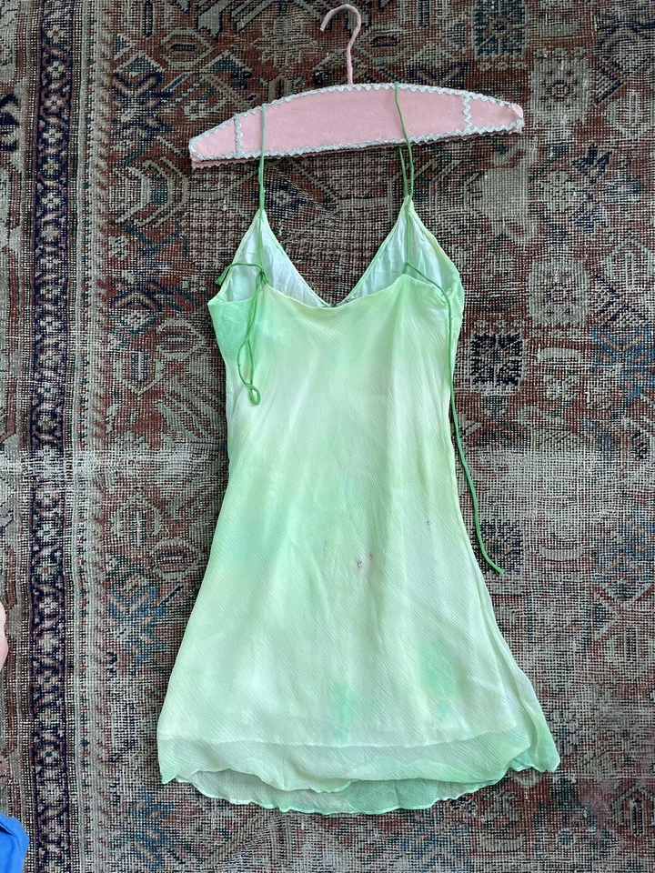 Dana Foley Hand Dyed Green Silk Mini Dress FLAWED - Image 2 of 4