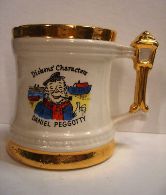 Daniel Peggotty Charles Dickens David Copperfield London Gold Coffee Mug Cup Vtg