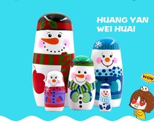 5Pcs/Set Xmas Matryoshka Doll Christmas Nesting Dolls Wooden Stacking Dolls Cute