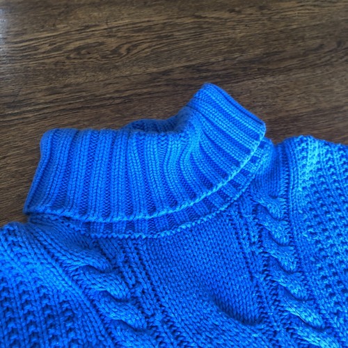 Lands End Sweater Turtleneck Womens M 10-12 Cable Knit Fisherman Chunky Blue - Picture 4 of 11