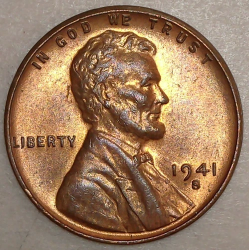 1941-S Lincoln Wheat Cent AU Red-Brown Machine Doubling Date Mint Mark Error