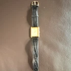 Seiko Vintage Men’s Gold Tone Rectangular Analog Watch Black Leather Strap