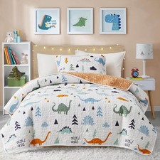 All-Season Dino Comfort: 2-Piece Reversible Cotton Quilt Set Twin 