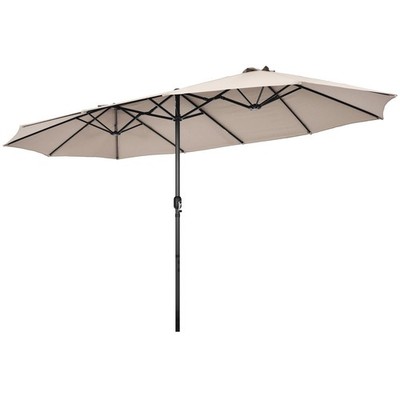 15FT Patio Double-Sided Umbrella Crank Outdoor Garden Market Sun Shade Beige