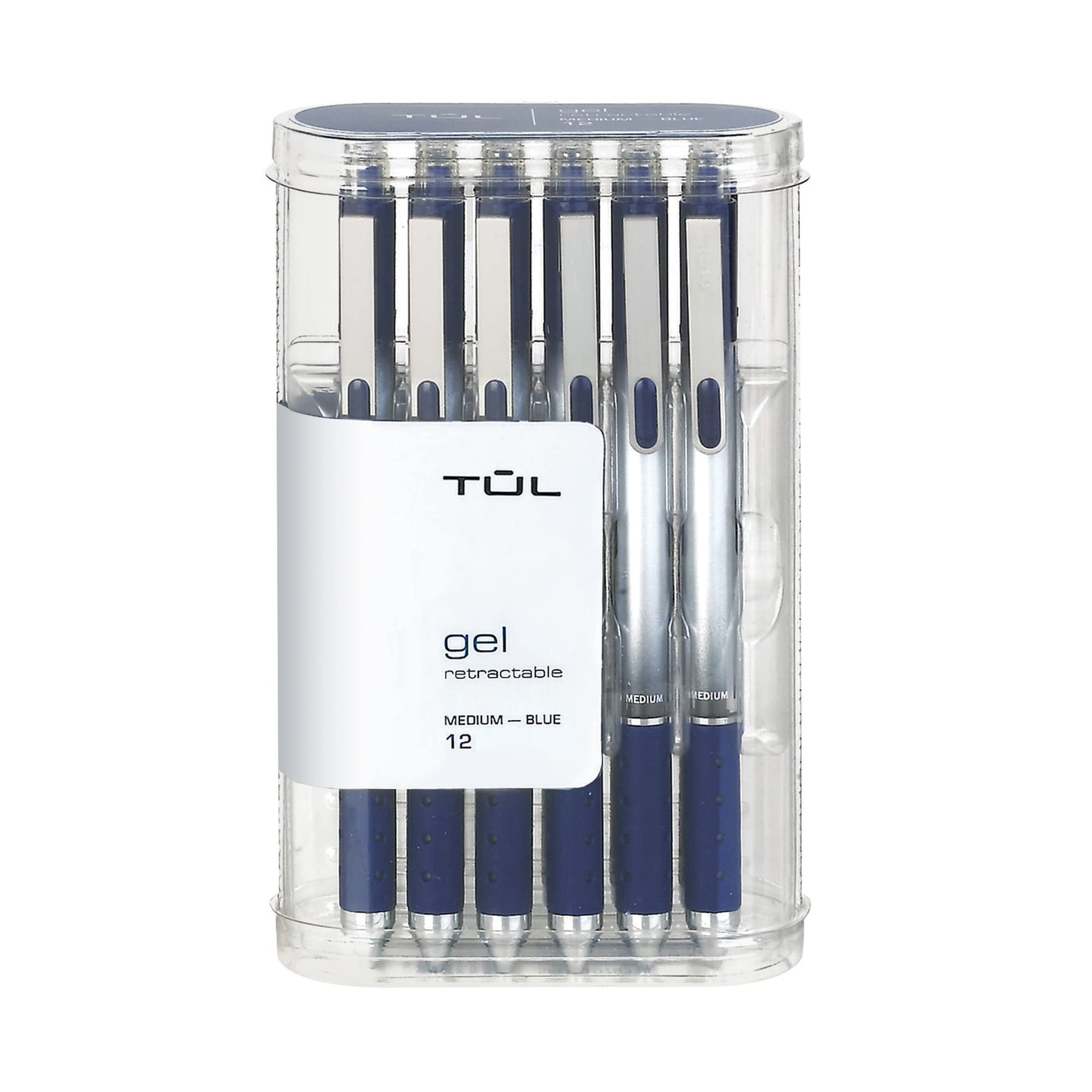 Pens, Retractable, Medium Point, 0.7 mm, Gray Barrel, Blue Ink, Pack Of 12-image