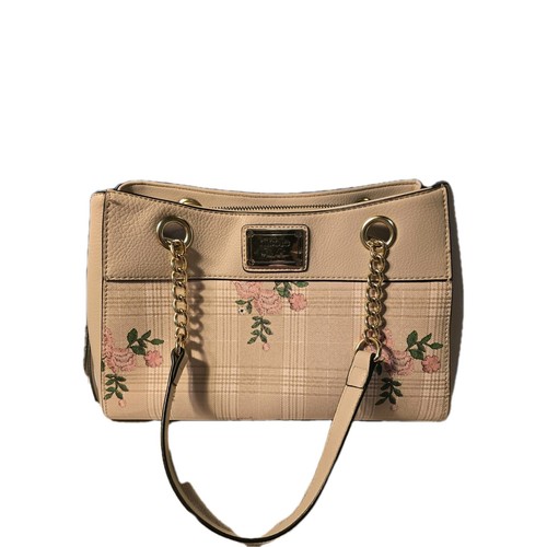 Nicole Miller Purse Handbag Beige Chain Strap Gold Tone Logo Zip Pockets - Picture 1 of 10