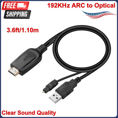 192KHz HDMI ARC to Optical Audio Converter for TV to Soundbar, Plug & Play 3.6ft
