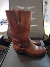 Frye Harness 12R Women's Cognac Leather Square Toe Boots US Size 9 NIB