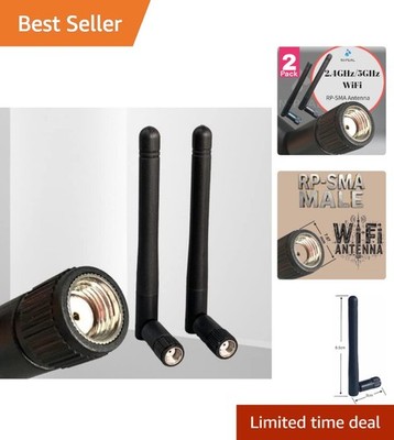 2-Pack Dual Band WiFi 2.4GHz 5GHz 5.8GHz 3dBi MIMO RP-SMA Male Antenna for Wi...