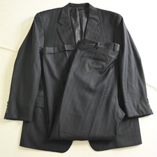 Hickey Freeman 43R 38x30 Navy Blue 100 Wool Striped Mens Jacket Pants Suit