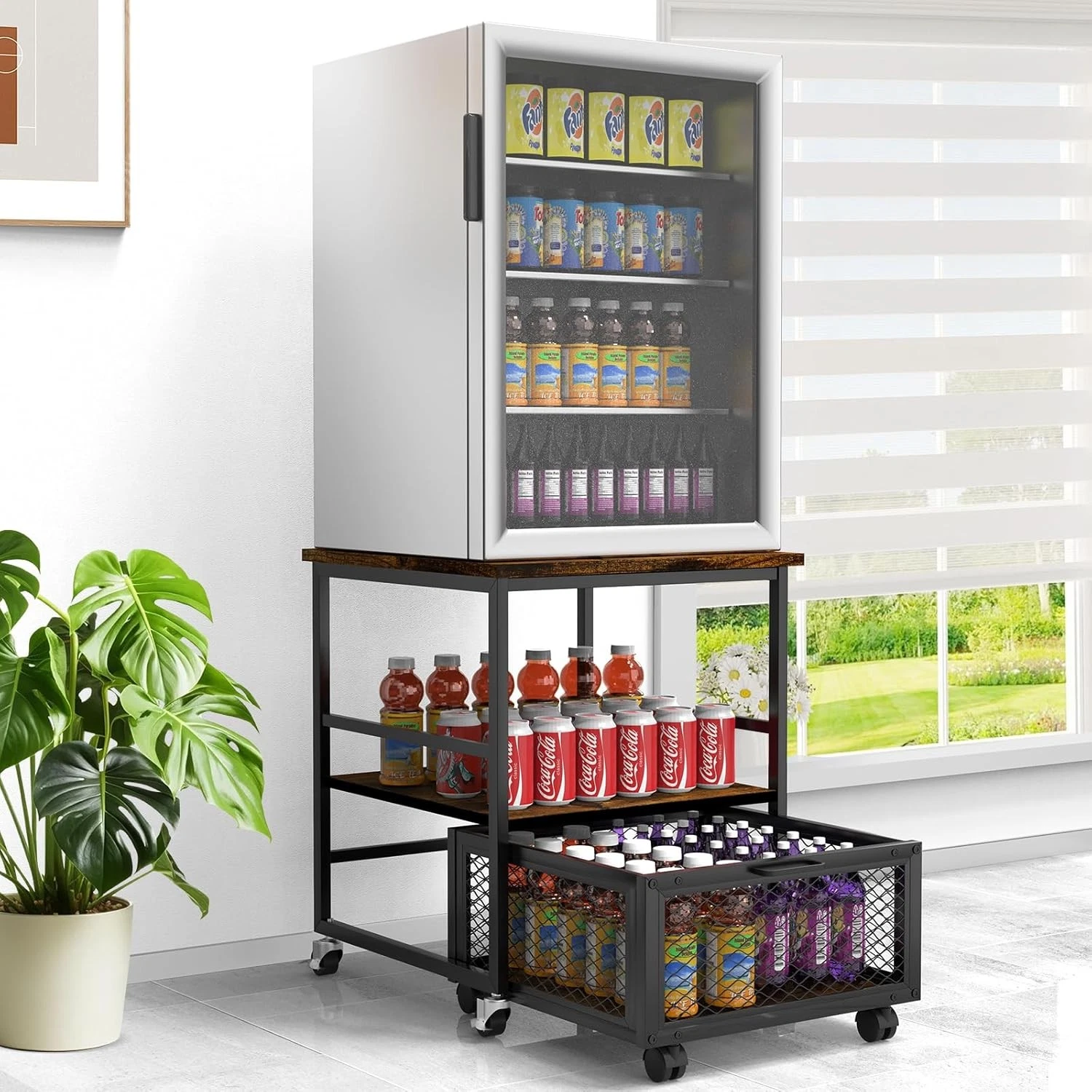 19.7x19.7in Mobile Mini Fridge Stand W/ 3 Storage,Small Beverage Refrigerator