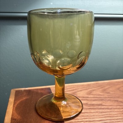 Vintage Amber Barlett Collins Thumbprint  Glass Goblet 6'' Replacement