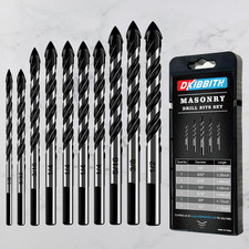 10-Piece Masonry Drill Bits Set for Tile Glass Ceramic Brick Wood, 1/8 to 1/2 In