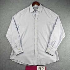 Charles Tyrwhitt Long Sleeve Button Up Shirt mens 17 Slim Fit Non Iron Blue