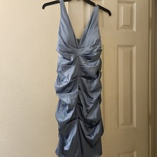 Xscape V-Neck Bodycon Ruched Formal Prom Event Cocktail Party Dress Blue 14