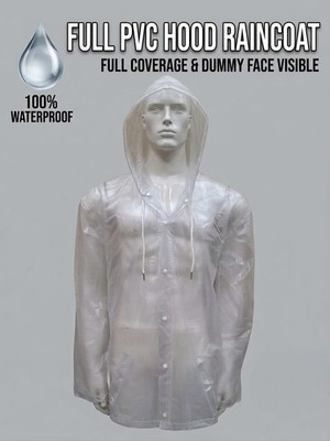 Unisex Clear PVC Transparent Raincoat Waterproof Soft Plastic Hooded Rain Suit
