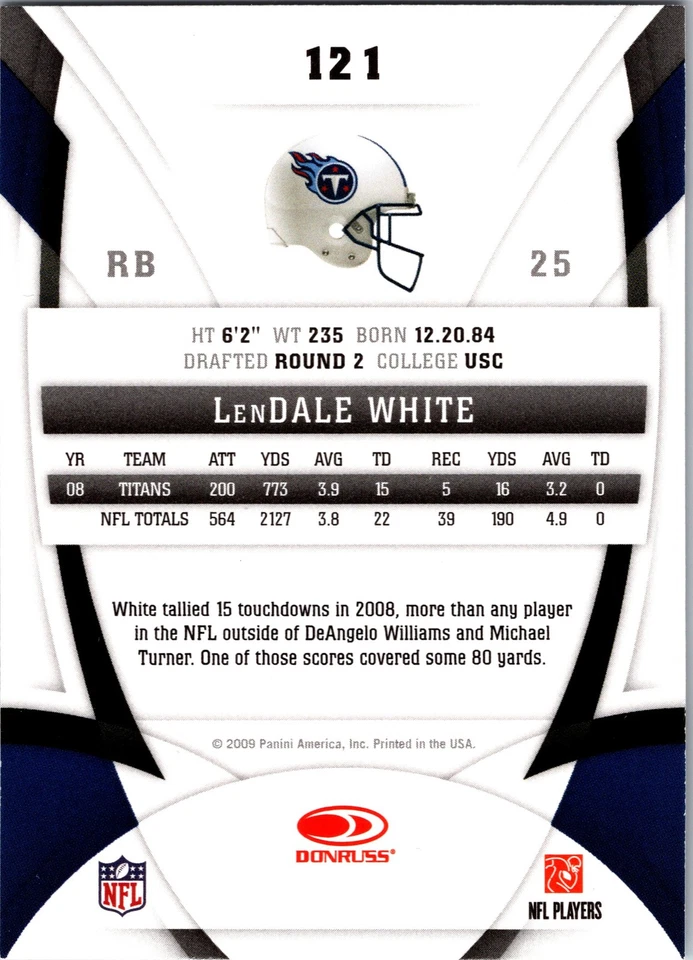 2009 Donruss Certified #121 LenDale White - Image 2 of 2