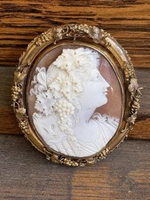 1860's Bacchante Large 2.5Cameo Mourning Victorian Swivel Pin Brooch Ornate GF